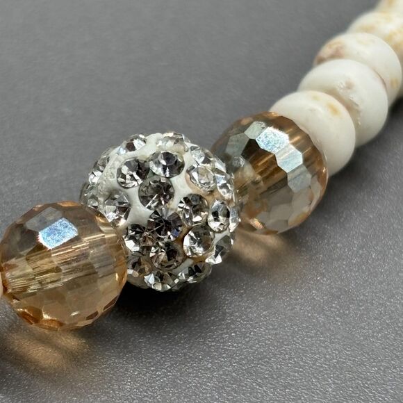 Lenora Dame Horn & Bone Claw Pendant Necklace Faceted Pink Glass Beads 18KGP USA - Picture 12 of 13